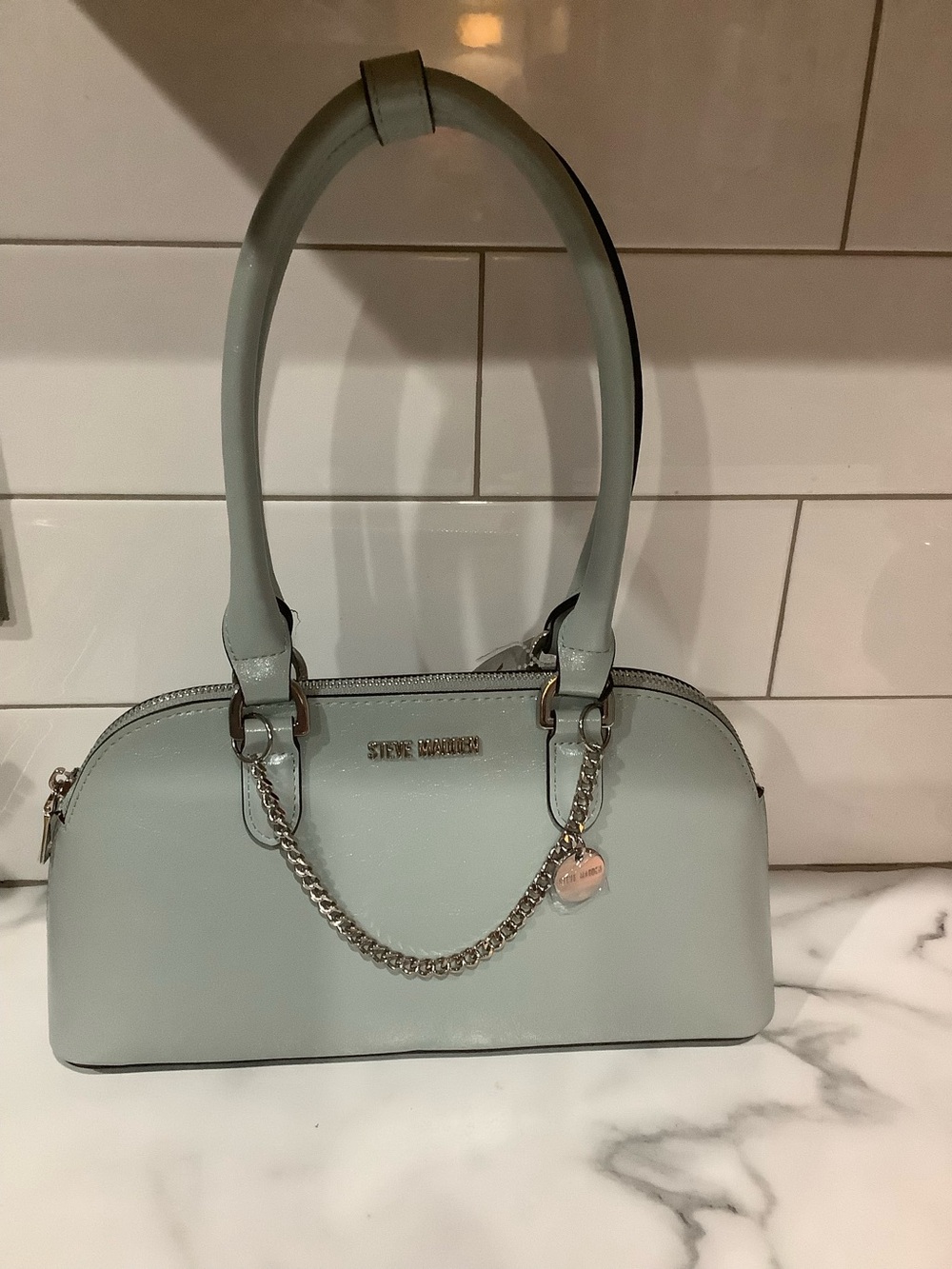 Steve Madden Light Mint Dome Satchel with Chain Accent